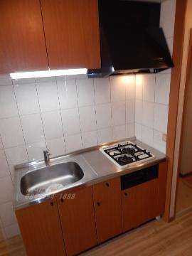 キッチン　ガスコンロとグリル付システムキッチン