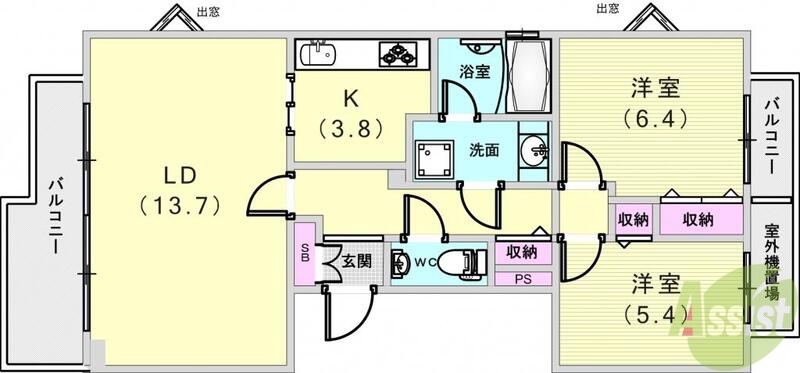 神戸市東灘区西岡本のマンションの間取り