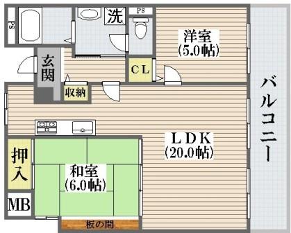 大阪市平野区長吉長原西のマンションの間取り