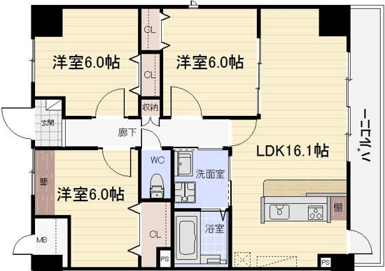 【名古屋市東区徳川のマンションの間取り】