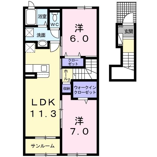 三沢市平畑のアパートの間取り