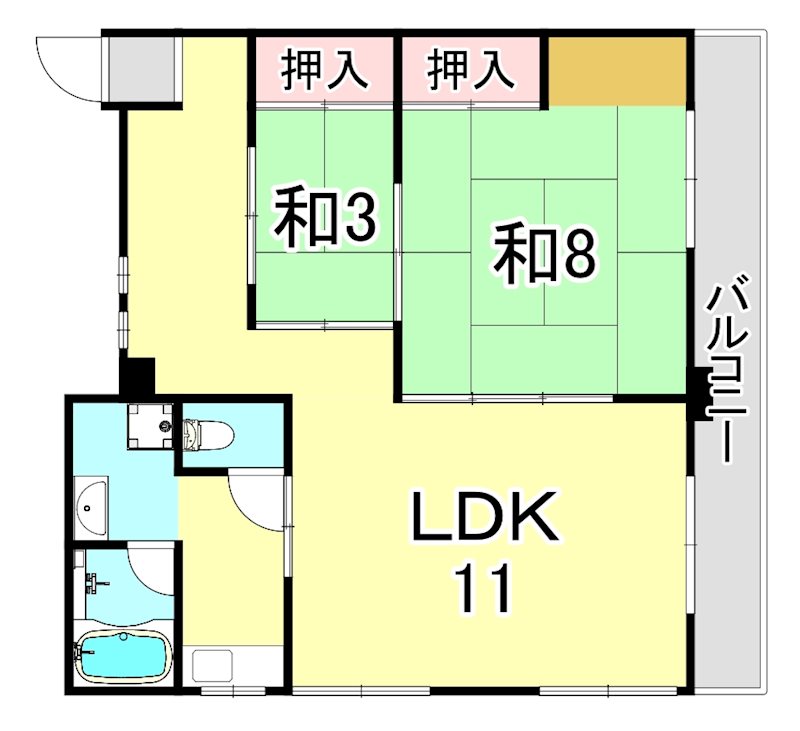 西宮市南越木岩町のアパートの間取り