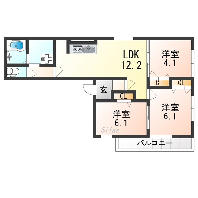 （仮)右京区嵯峨折戸町新築ハイツの間取り