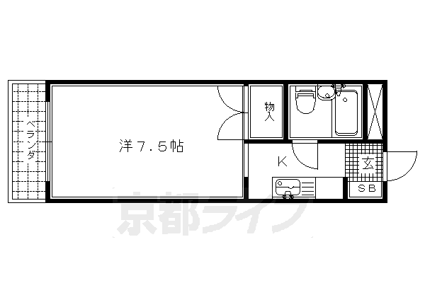 京都市北区平野上柳町のマンションの間取り