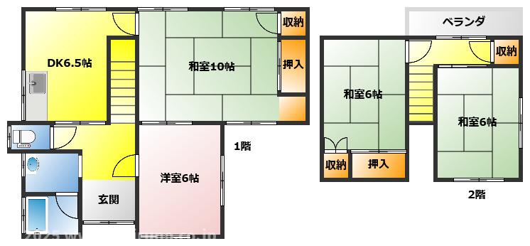 東武東上線 上福岡駅 バス乗車時間：11分 最寄りバス停で下車 徒歩2分 2階建 築48年の間取り写真