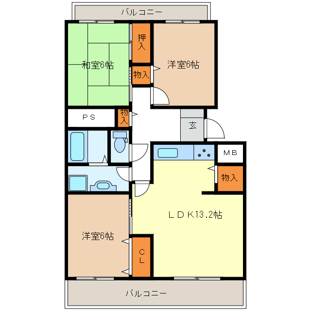 津市桜橋のマンションの間取り