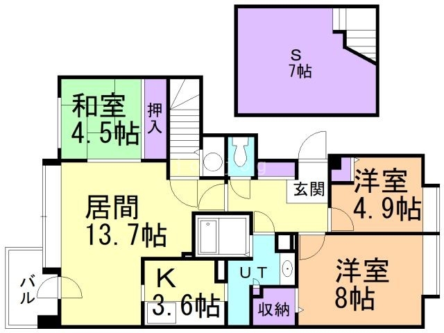 札幌市豊平区平岸四条のマンションの間取り