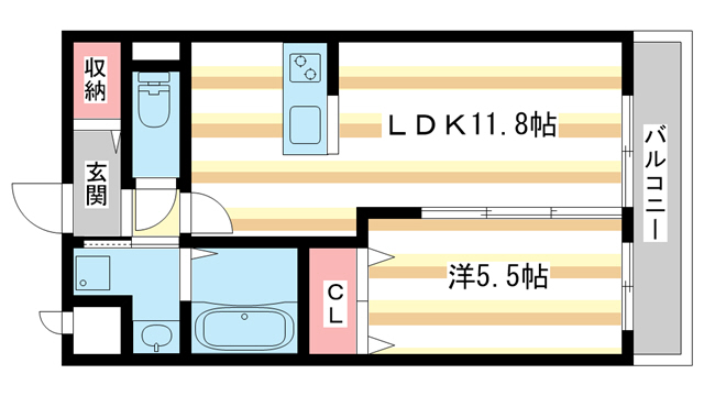 【奈良市あやめ池南のアパートの間取り】