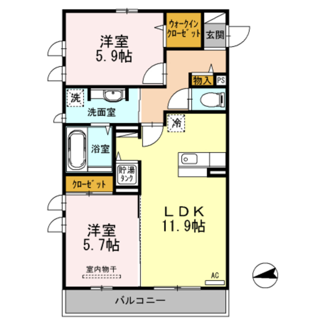 京都市伏見区竹田北三ツ杭町のアパートの間取り