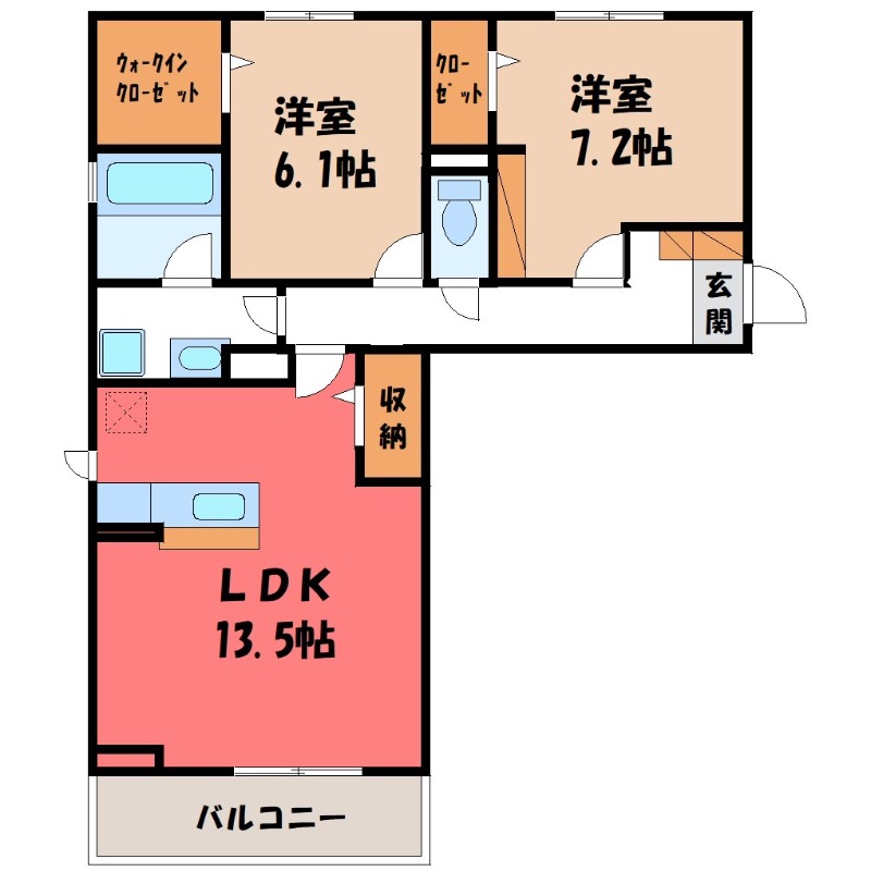 【宇都宮市竹林町のアパートの間取り】