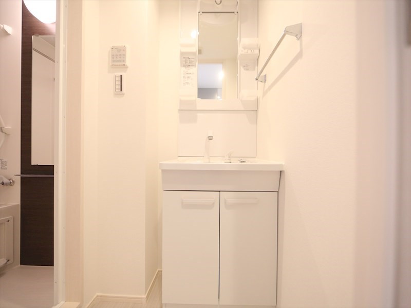 洗面設備　脱衣所　独立洗面台（シャンプードレッサー付）収納スペース有