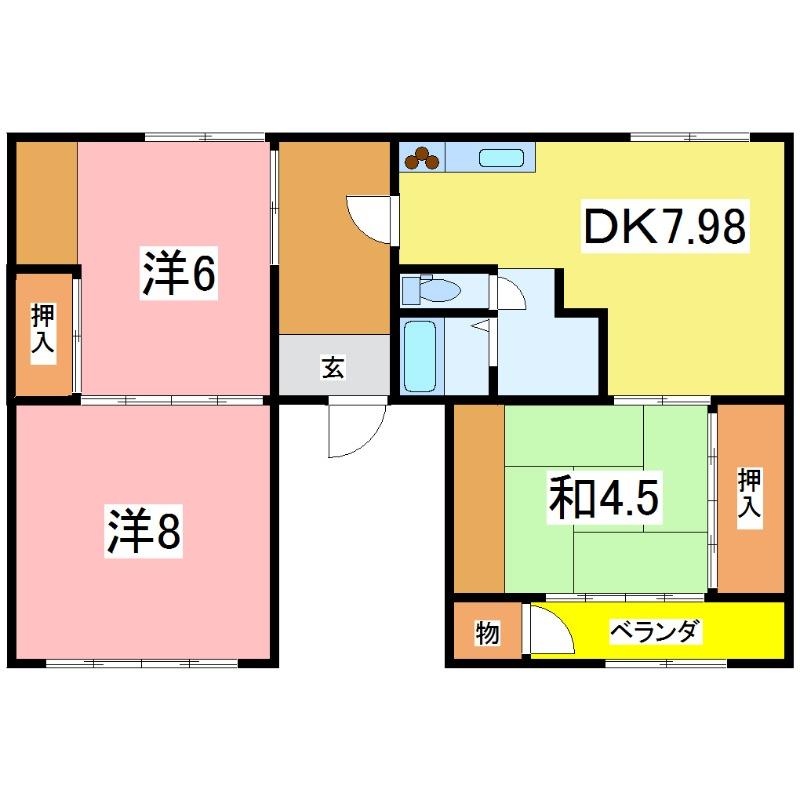 加藤央第3コーポ　南の間取り