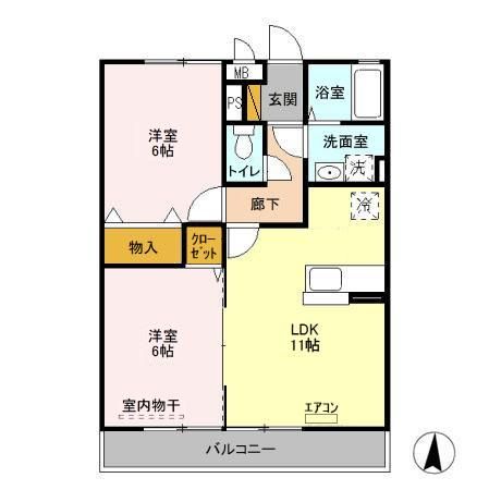 鹿嶋市大字宮中のアパートの間取り