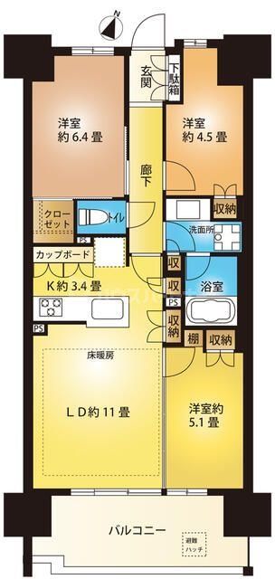 さいたま市大宮区北袋町のマンションの間取り