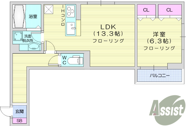 仙台市青葉区宮町のアパートの間取り