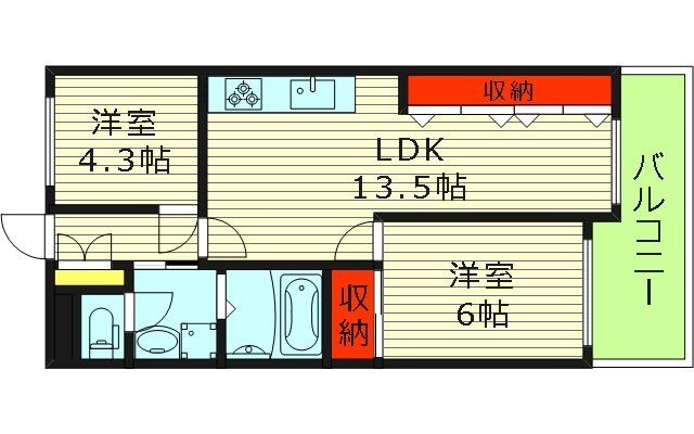 大阪市都島区都島本通のマンションの間取り