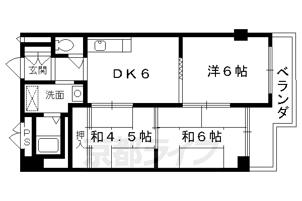 京都市左京区田中上大久保町のマンションの間取り