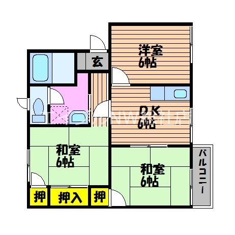 岡山市北区川入のアパートの間取り