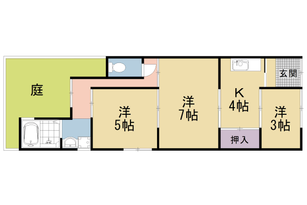 嵯峨石ヶ坪町連棟貸家の間取り