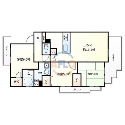 大阪市住吉区万代のマンションの間取り