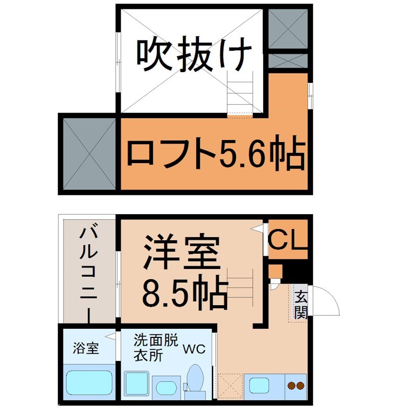 名古屋市千種区汁谷町のアパートの間取り