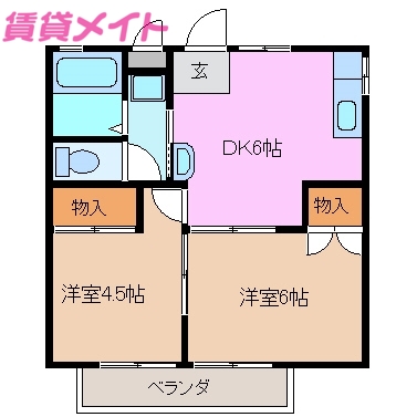 鈴鹿市道伯のアパートの間取り