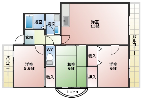 富田林市甲田のマンションの間取り