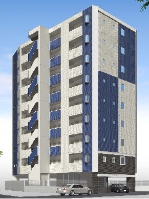建物外観　ブルーが目印のマンションです。