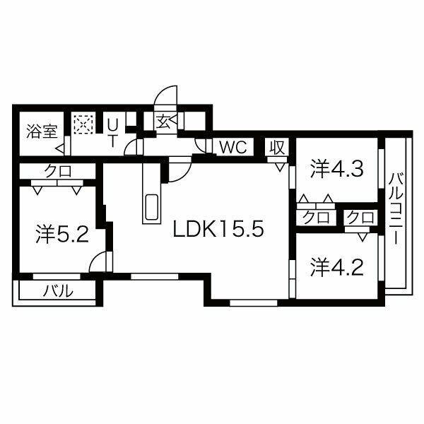 札幌市東区北四十三条東のマンションの間取り