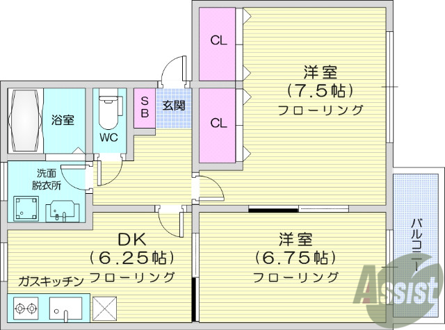 仙台市宮城野区鶴巻のアパートの間取り