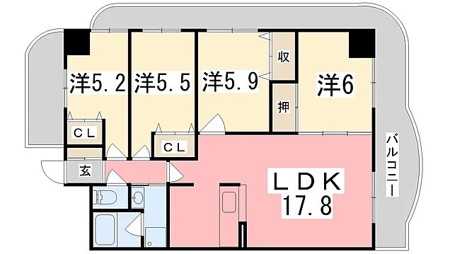 手柄アートスカイハイツの間取り