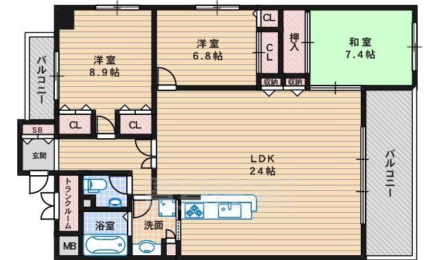 大阪市住吉区帝塚山東のマンションの間取り