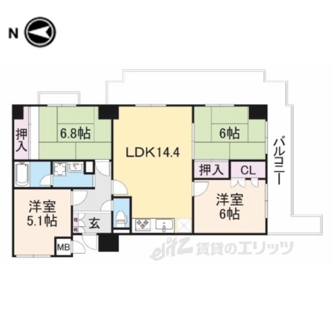 朝日プラザ東生駒２の間取り