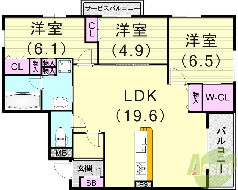 芦屋市打出小槌町のマンションの間取り