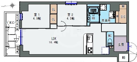 東大阪市足代北のマンションの間取り