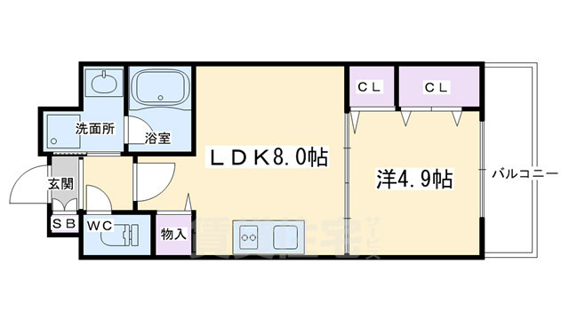 京都市北区大将軍坂田町のマンションの間取り