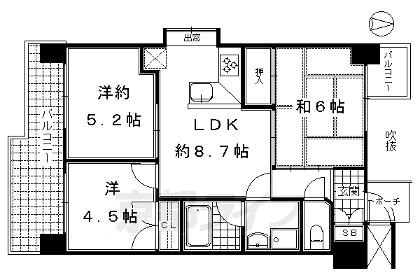 京都市南区唐橋川久保町のマンションの間取り