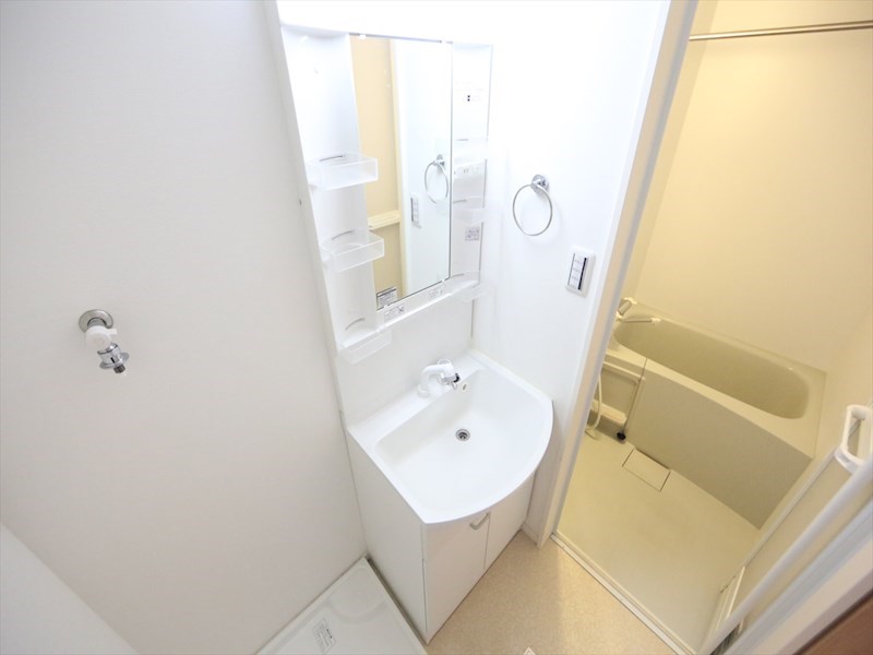 洗面設備　脱衣所　独立洗面台（シャンプードレッサー付）収納スペース有