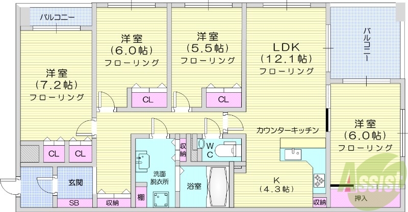 仙台市青葉区錦町のマンションの間取り