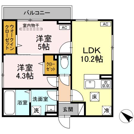 【D Paina 菅馬場2Aの間取り】