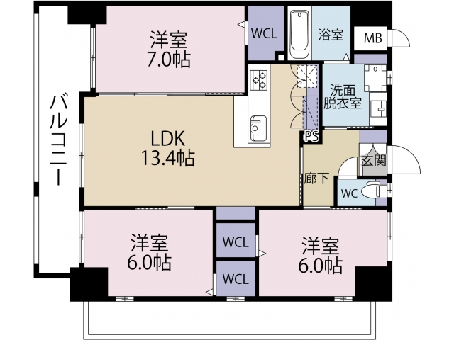 北九州市戸畑区沖台のマンションの間取り