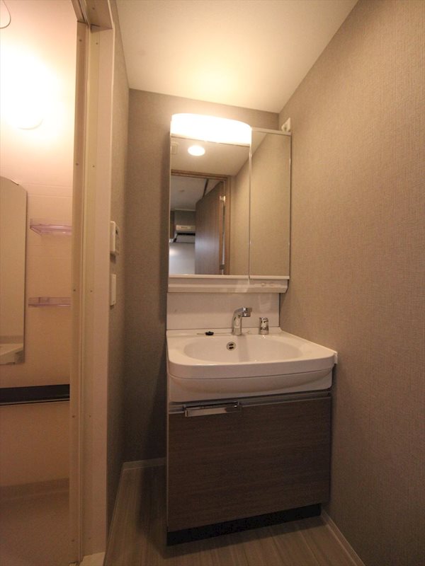 洗面設備　脱衣所　独立洗面台（シャンプードレッサー付）収納スペース有