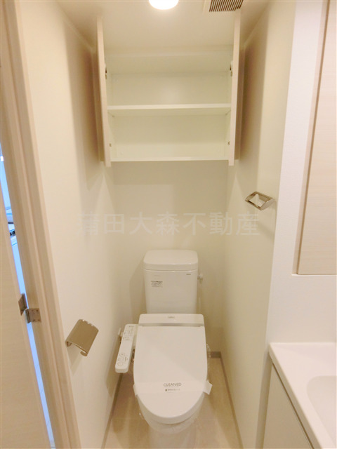 トイレ　棚収納と温水洗浄便座付きトイレ