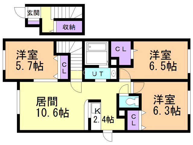 ジェラン明徳町Ａ棟（西側）の間取り