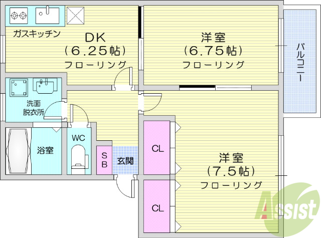 仙台市宮城野区鶴巻のアパートの間取り