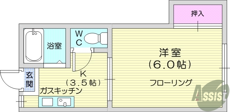 仙台市若林区五十人町のアパートの間取り