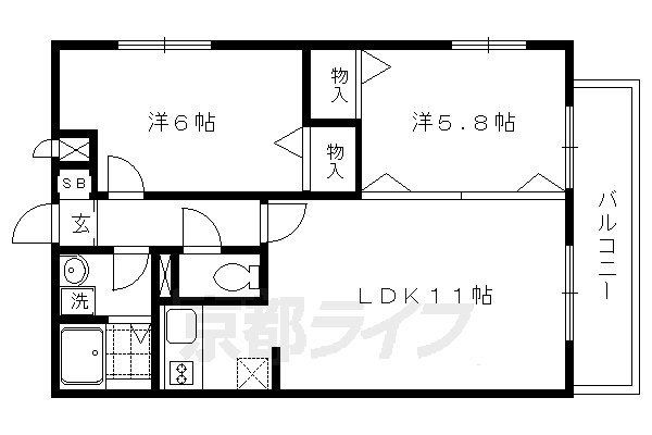 京都市左京区静市野中町のマンションの間取り