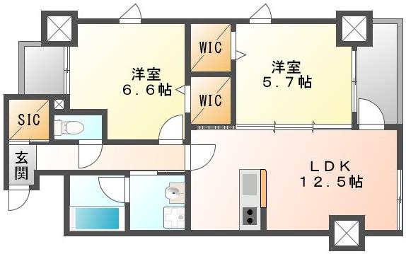 岡山市北区丸の内のマンションの間取り