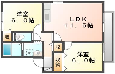 岡山市北区平野のアパートの間取り