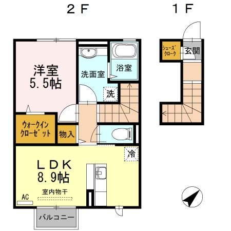 仙台市若林区荒井東のアパートの間取り